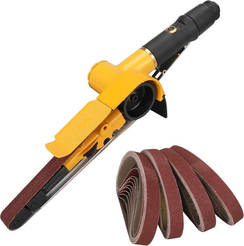NuoDunco 3/4" x 20-1/2" Pneumatic Sander Air Belt Sander Set With 12Pcs Belts,40/60/80/120Grit,1/4" Air Inlet Mini Air Belt Grinder Air Tool For Aluminium, Iron, Steel Metal - Image 1